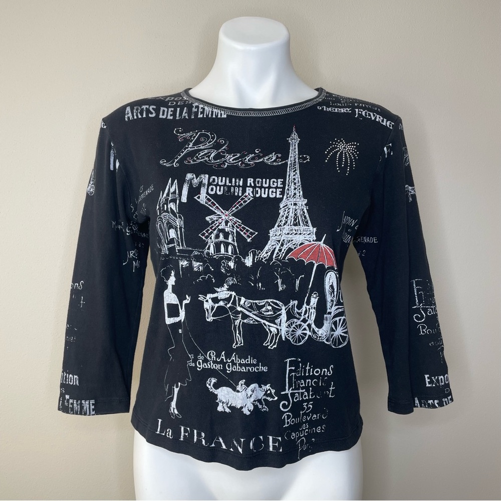 Final Markdown Cactus Black Parisian Graphic Long Sleeve Top